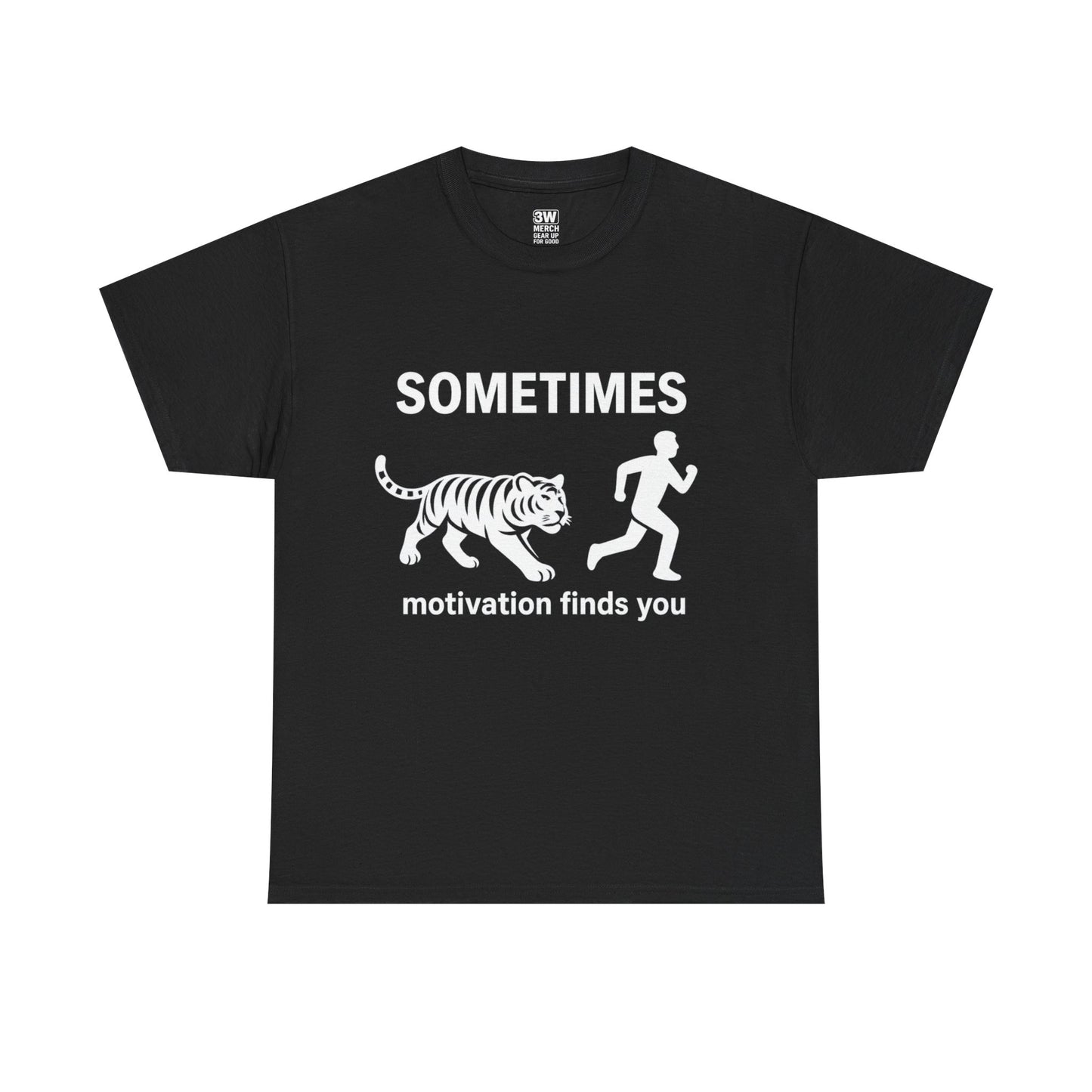 Funny Motivation T-Shirt – “Sometimes Motivation Finds You” Tiger Chase Running Tee for Fitness & Gym Lovers