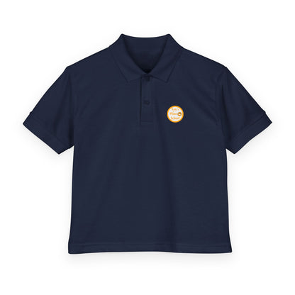 Youth polo shirt with gold Eric's Piano School logo for kids' music lessons