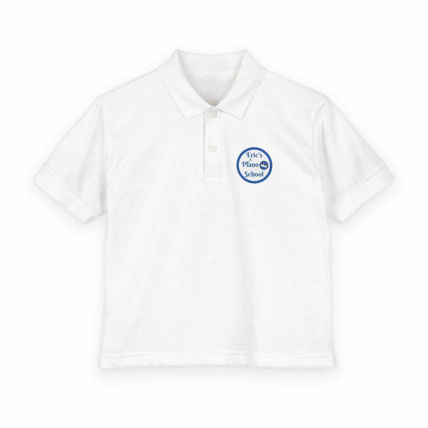 Youth polo shirt for Eric's Piano School kids made from moisture-wicking DryBlend® fabric with contoured collar and school logo
