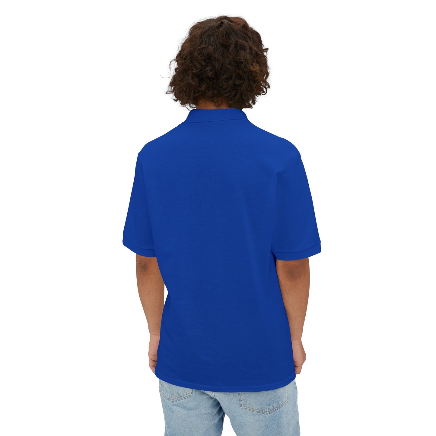 Men's custom piqué polo shirt with Coastal Coffee logo embroidered on chest