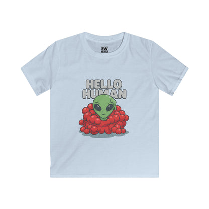 Hello Human Alien Halloween Shirt Spooky UFO Graphic Tee, Funny Sci Fi Costume Top, Creepy Cute Alien T-Shirt
