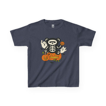 Kids Halloween Skeleton Bear T-Shirt – Cute Spooky Ghost & Pumpkin Graphic Tee for Boys & Girls