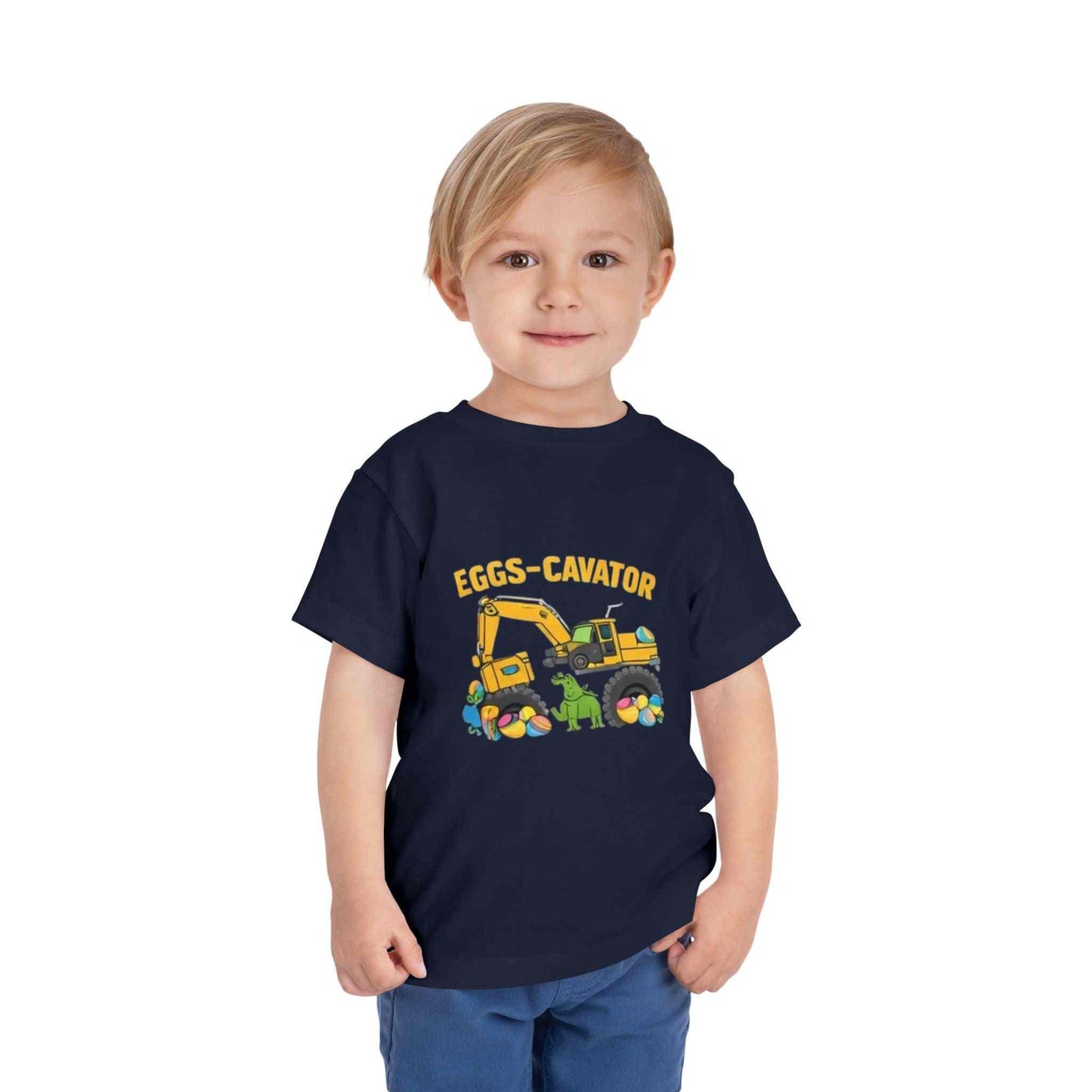 Toddler Easter shirt with cute eggs-cavator excavator and colorful Easter eggs design