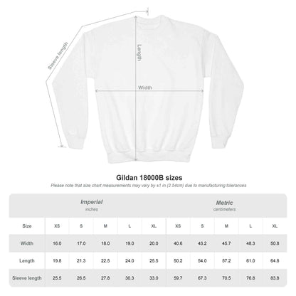 Youth sweatshirt with embroidered piano school emblem in cozy oversized crewneck design