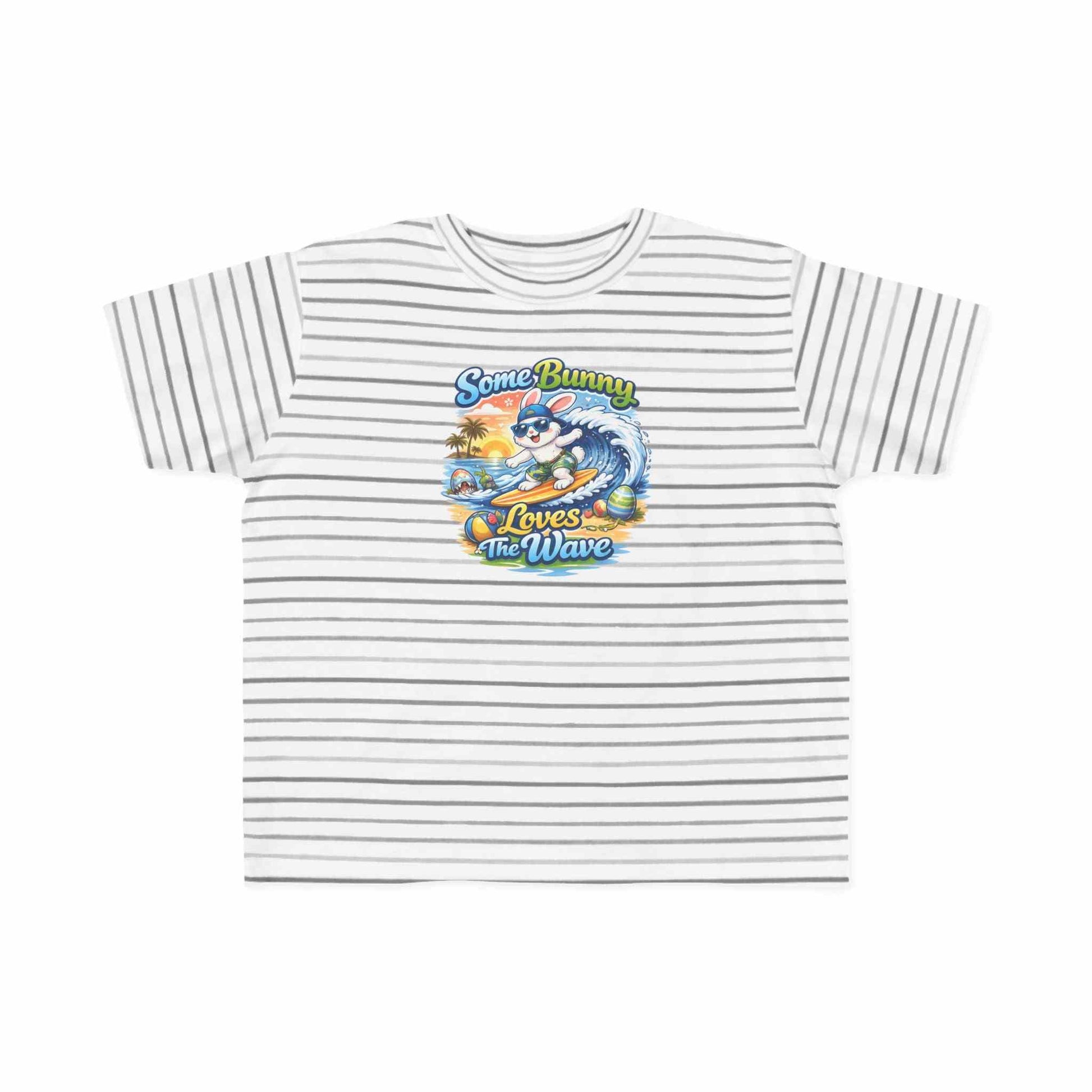 Toddler tee with cute surf bunny graphic for kids called Some Bunny Loves The Wave