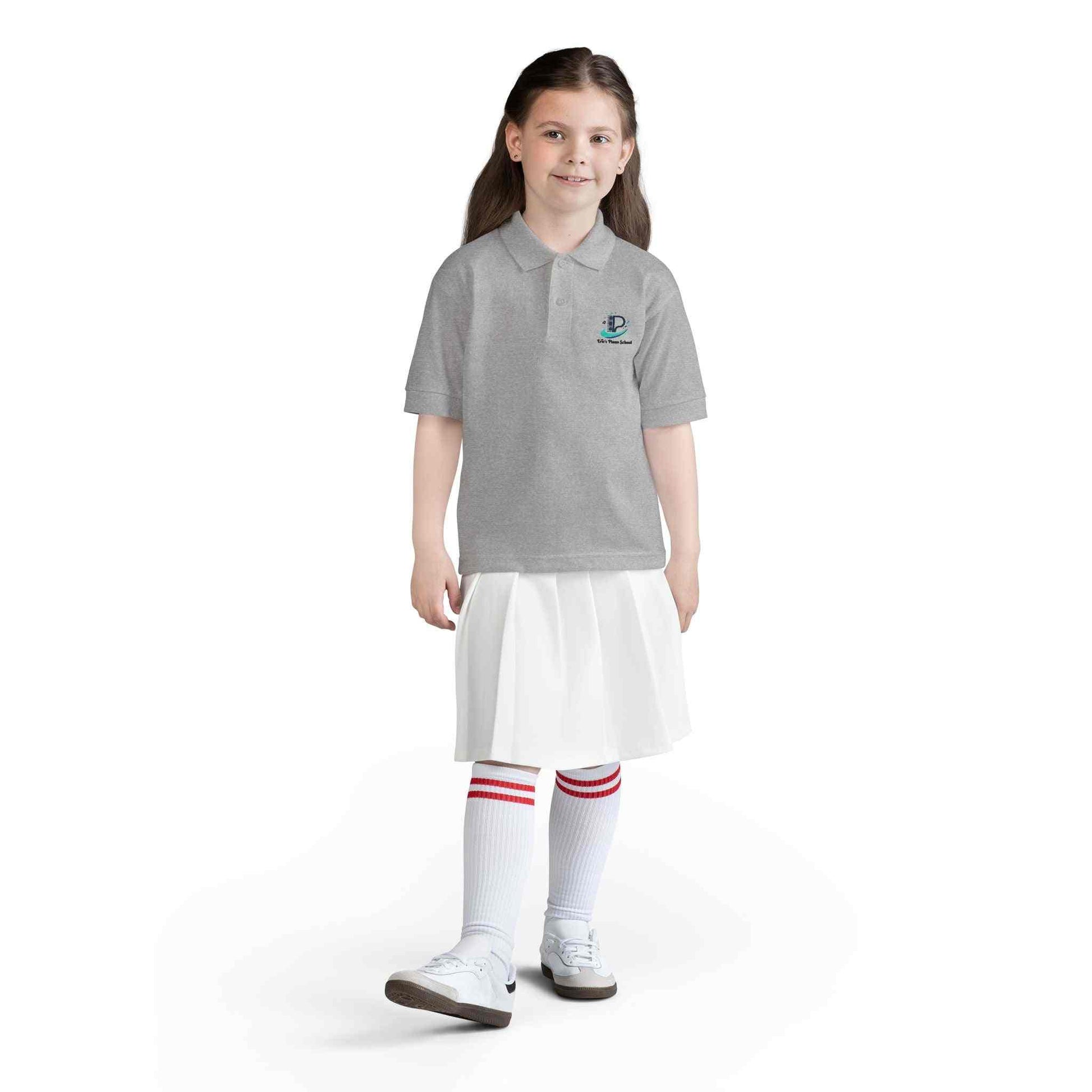 Youth polo shirt with small school logo in breathable DryBlend fabric