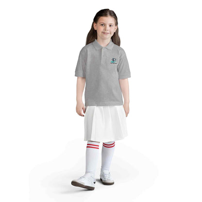 Youth polo shirt with small school logo in breathable DryBlend fabric