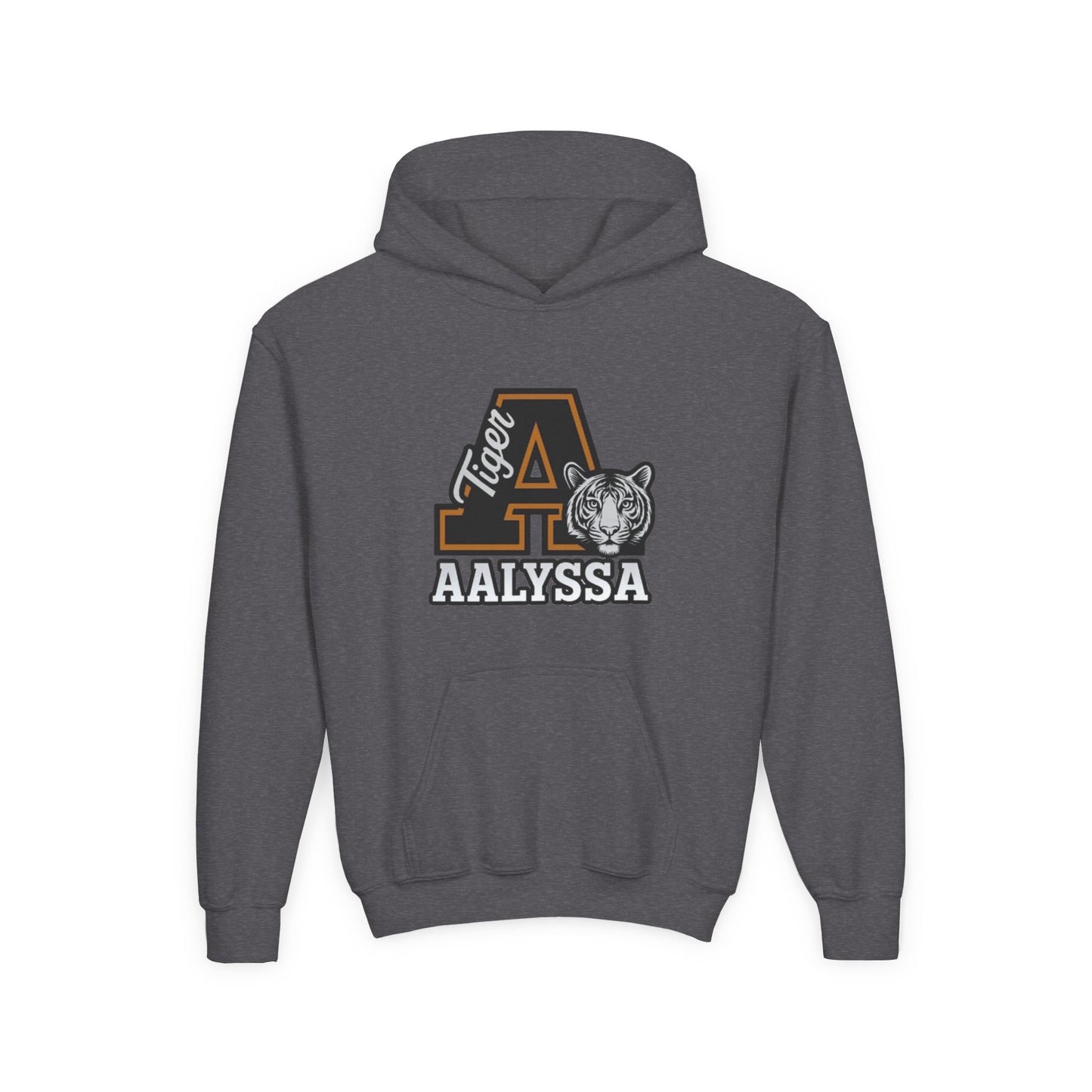 Customizable Big A - Youth Heavy Blend Hooded Sweatshirt - Tiger Theme - Customizable/ Personalize