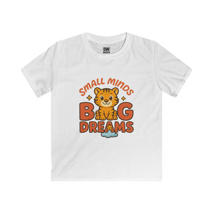 Kids Graphic Tee - Small Minds Big Dreams, Cute Tiger Tee, Birthday Gift, Playtime Shirt, Positive Quote Apparel, Fun Kids T-Shirt