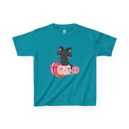 Kawaii Black Cat Pumpkin T-Shirt | Cute Spooky Fall Shirt | Halloween Aesthetic Tee | Pink Pumpkin Shirt | Cozy Autumn Outfit | Trending Gift for Cat Lovers