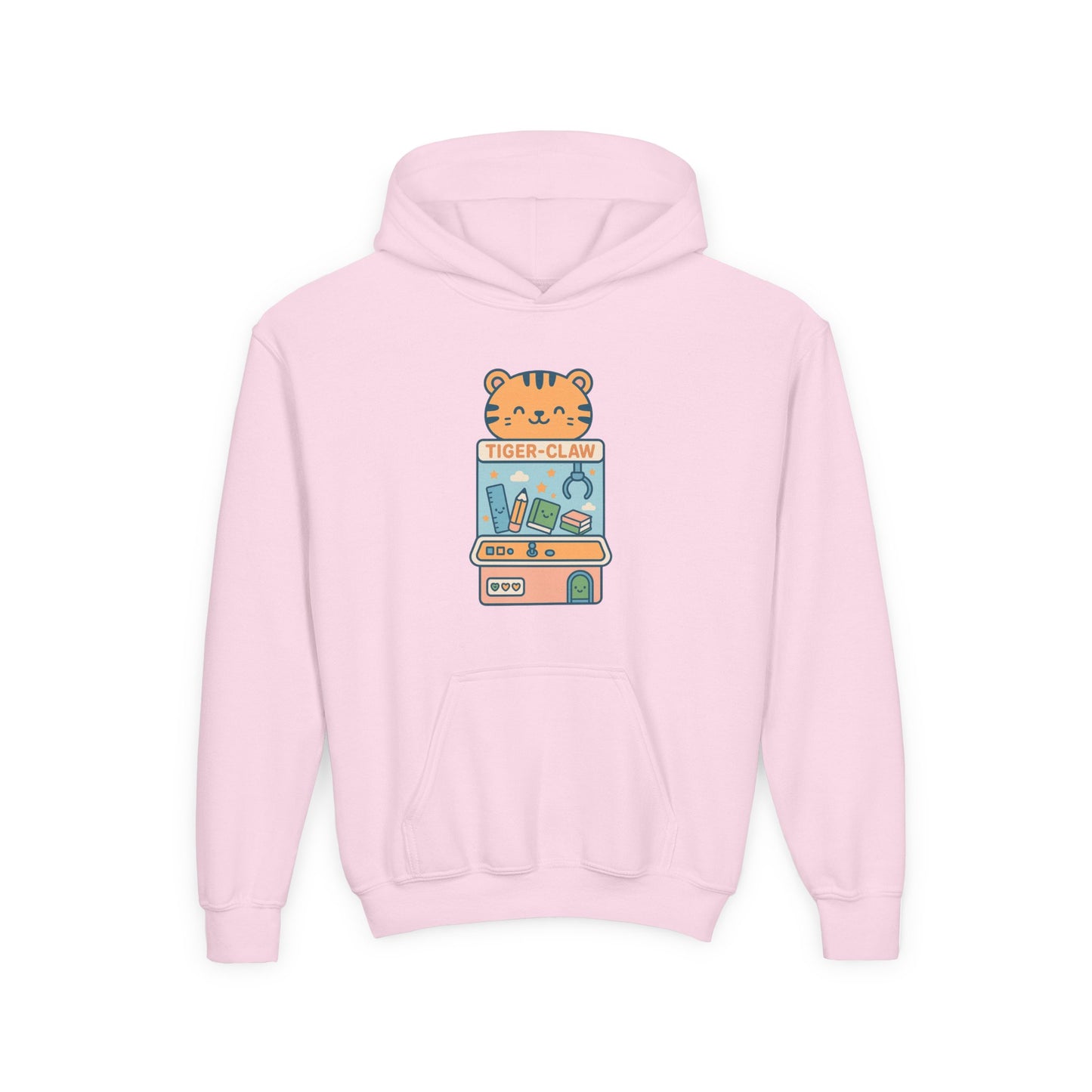 Cute Tiger Claw Machine Youth Hoodie, Back to School Sweatshirt for Kids, Cozy Pullover for School, Perfect Gift for Birthdays, Animal Lover Apparel