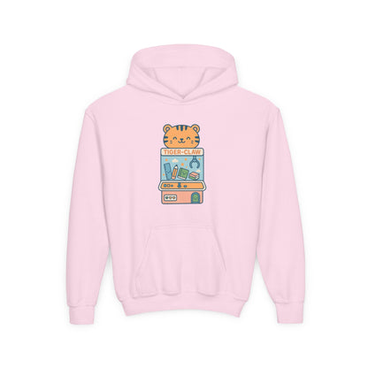 Cute Tiger Claw Machine Youth Hoodie, Back to School Sweatshirt for Kids, Cozy Pullover for School, Perfect Gift for Birthdays, Animal Lover Apparel