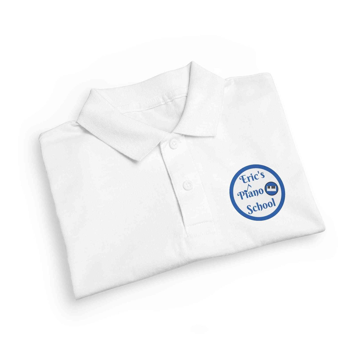 Eric's Piano School youth polo shirt in soft, moisture-wicking DryBlend fabric with contoured collar and chest logo for kids' music lessons and school uniform