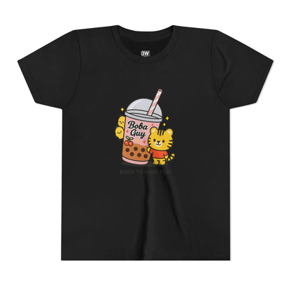 Kawaii Tiger Boba Tee – “Born to Have Fun” | Cute Boba Shirt | Y2K Kawaii Aesthetic | K-Pop Core Outfit | Bubble Tea Lover Gift | Trendy Graphic T-Shirt