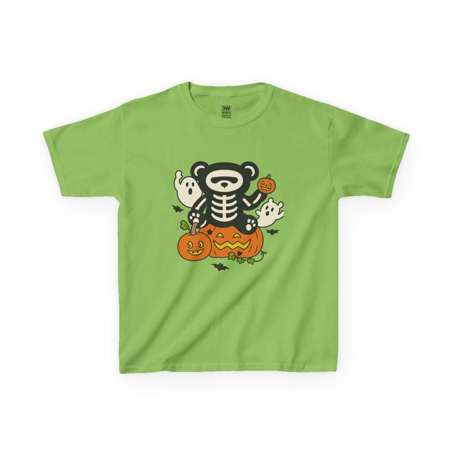Kids Halloween Skeleton Bear T-Shirt – Cute Spooky Ghost & Pumpkin Graphic Tee for Boys & Girls