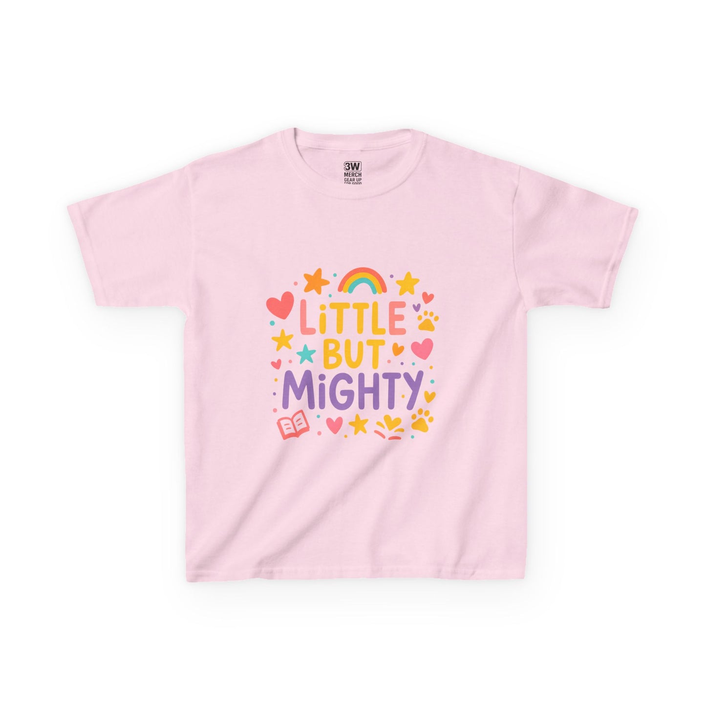 Kids Heavy Cotton™ Tee, Little But Mighty, Perfect for Birthdays, Playdates, Gifts, Everyday Wear, Rainbow Design T Shirt,