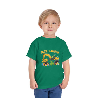 Toddler Easter shirt with cute excavator digging colorful Easter eggs design