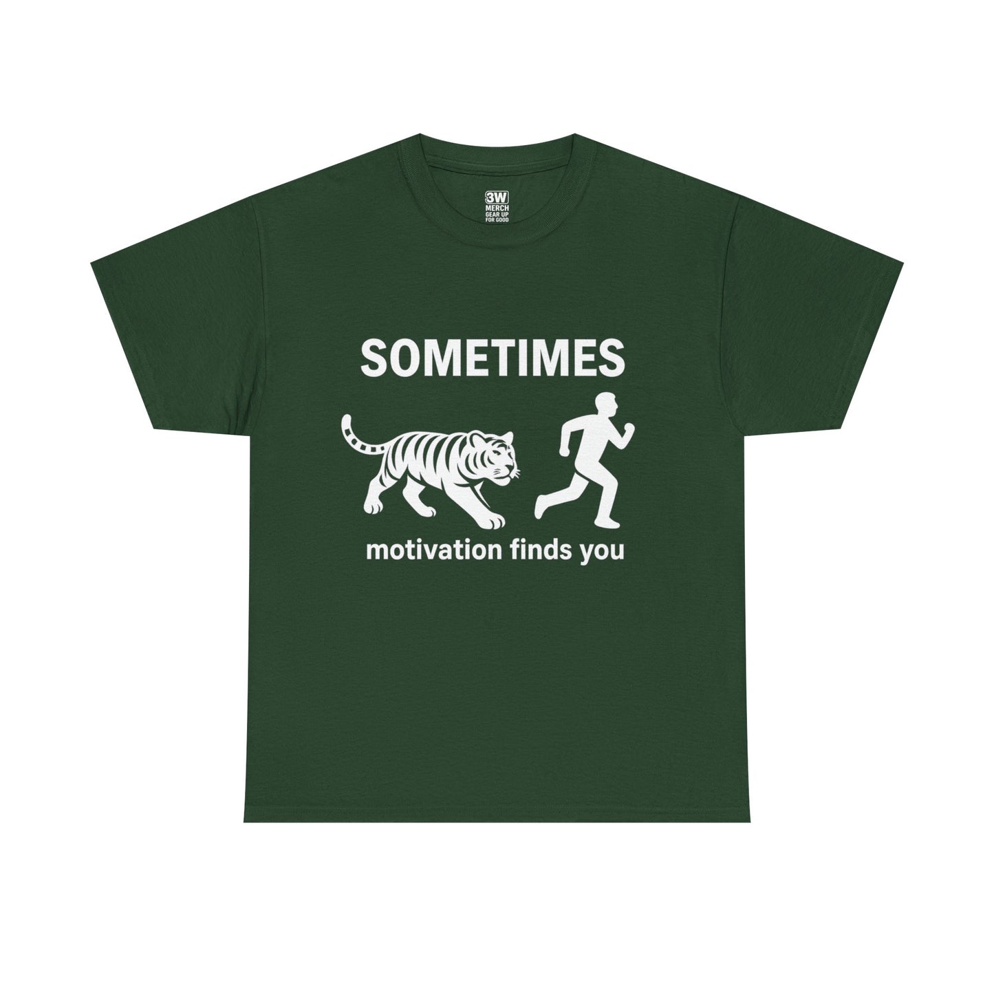 Funny Motivation T-Shirt – “Sometimes Motivation Finds You” Tiger Chase Running Tee for Fitness & Gym Lovers