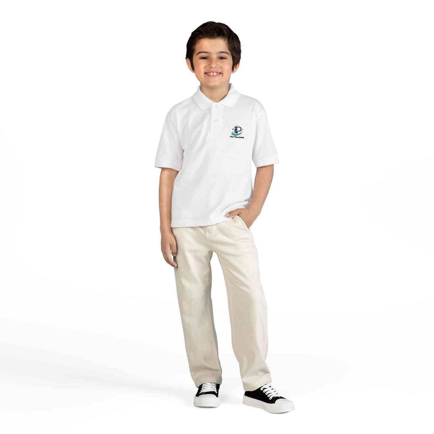 Youth polo shirt with small school logo in breathable DryBlend fabric for comfort and durability