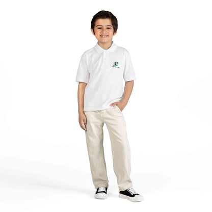 Youth polo shirt with small school logo in breathable DryBlend fabric for comfort and durability