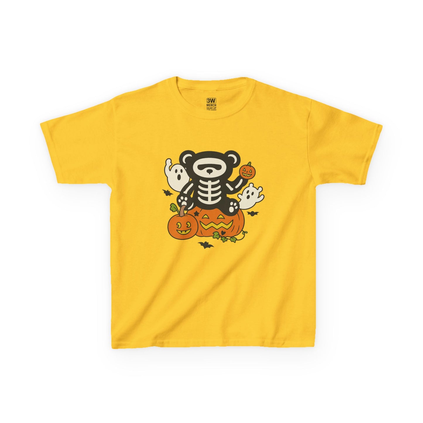 Kids Halloween Skeleton Bear T-Shirt – Cute Spooky Ghost & Pumpkin Graphic Tee for Boys & Girls