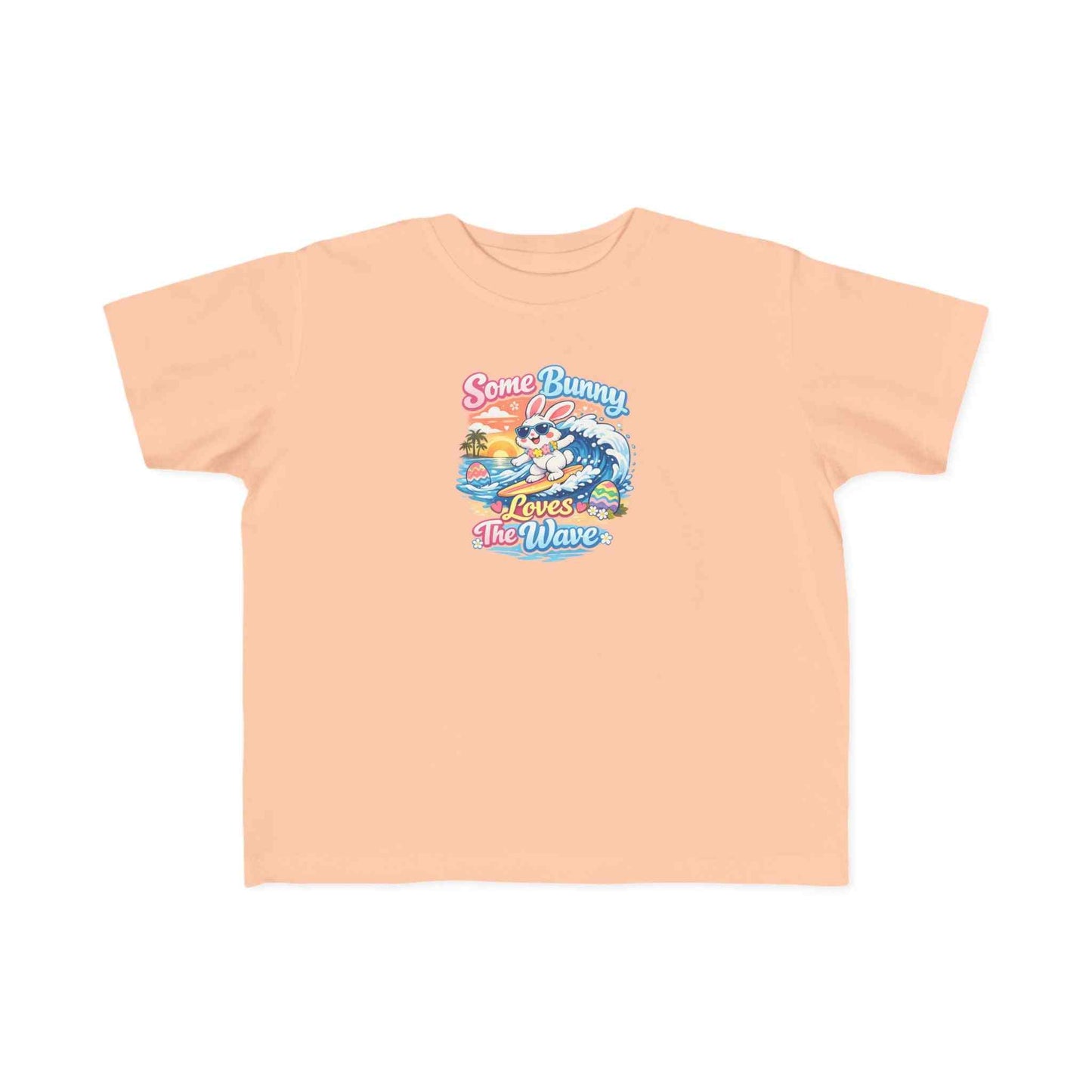 Some Bunny Loves The Wave Easter T-shirt with surfing bunny and sunset wave design