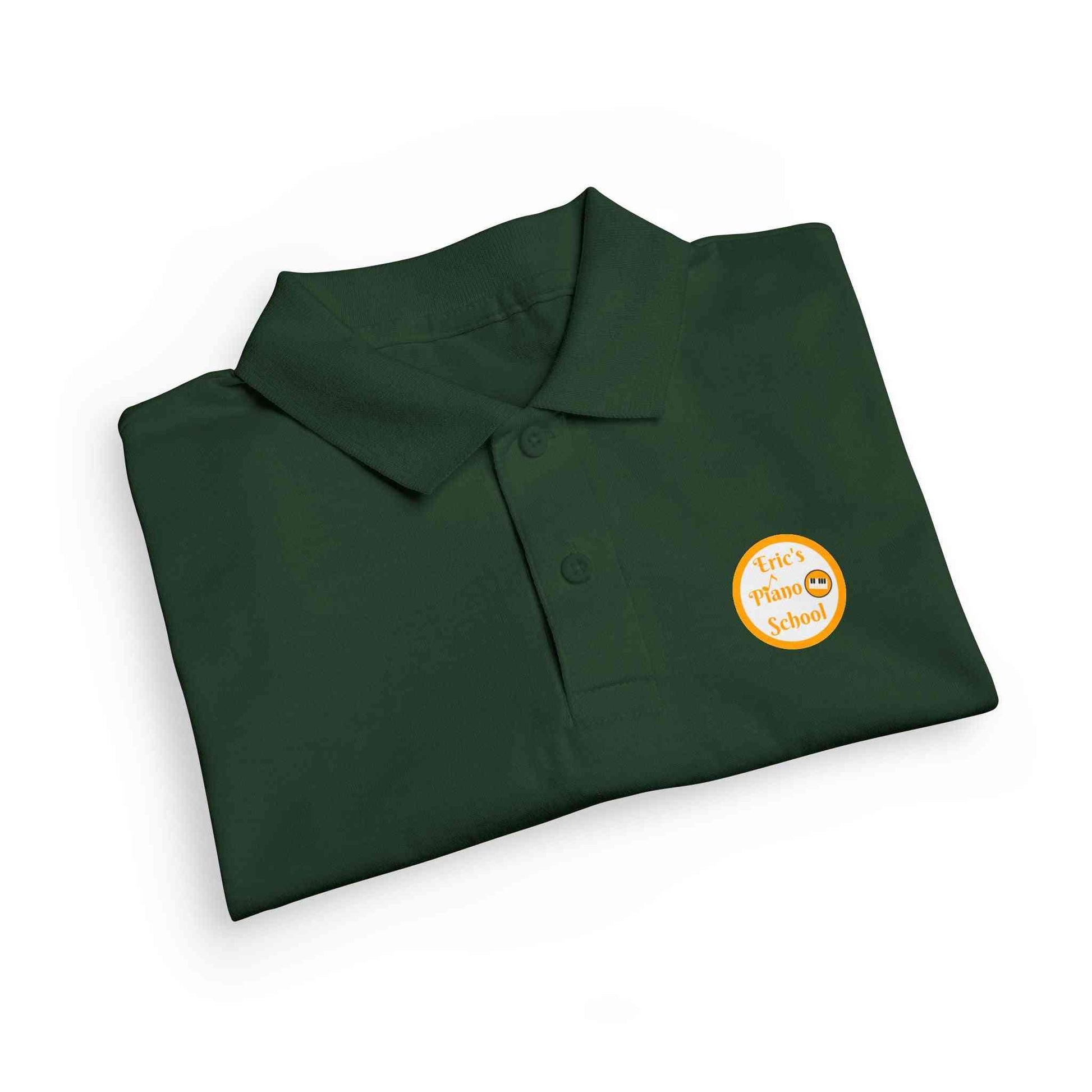 Youth polo shirt with gold Eric's Piano School logo for kids' music lessons