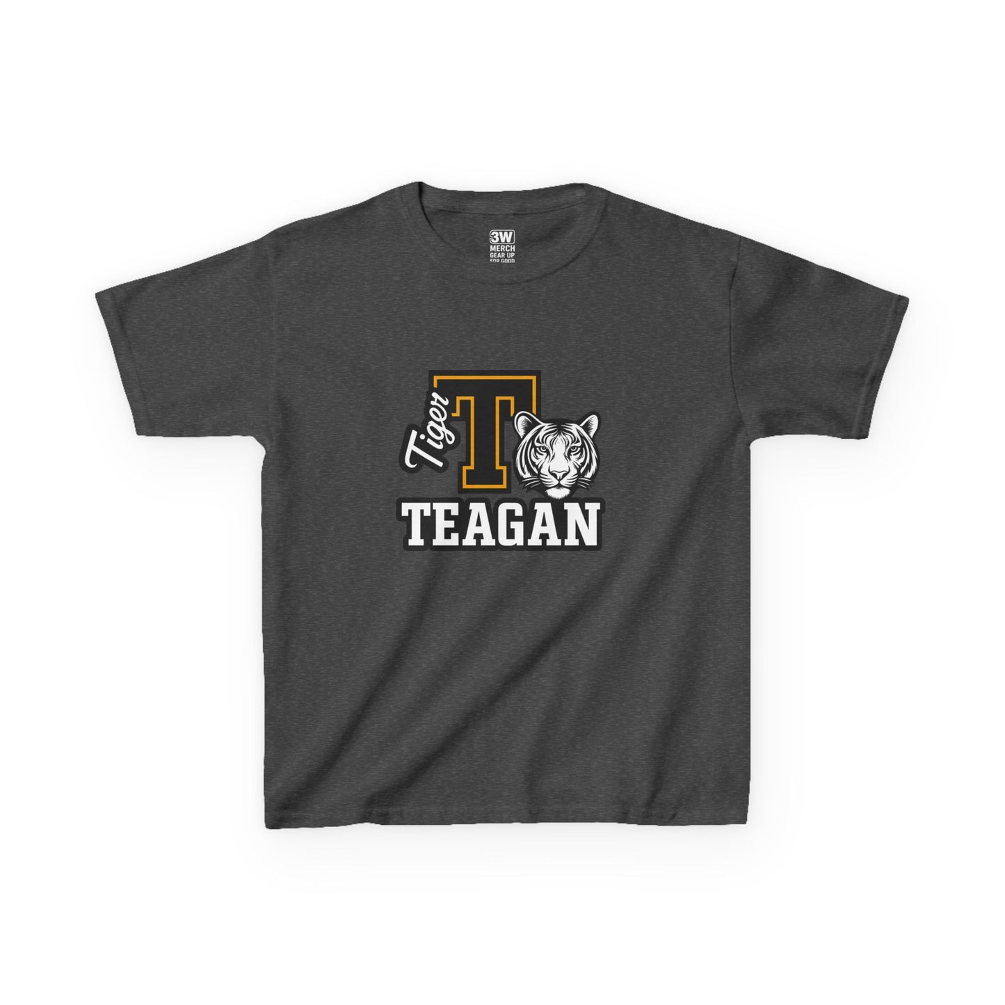 Custom Varsity Letter T-Shirt with Tiger Mascot | Personalized School Spirit Tee | Evelyn Name Shirt for Kids