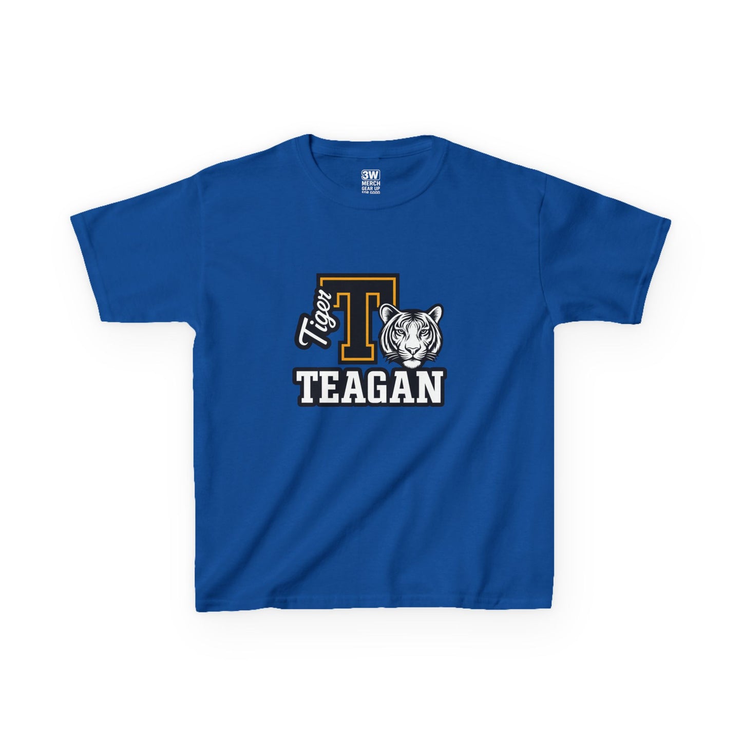 Custom Varsity Letter T-Shirt with Tiger Mascot | Personalized School Spirit Tee | Evelyn Name Shirt for Kids