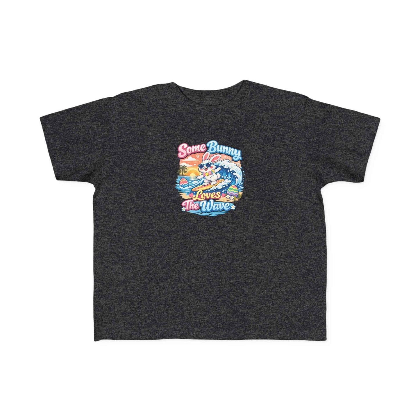 Kids Easter T-shirt with surfing bunny and pastel eggs "Some Bunny Loves The Wave" design