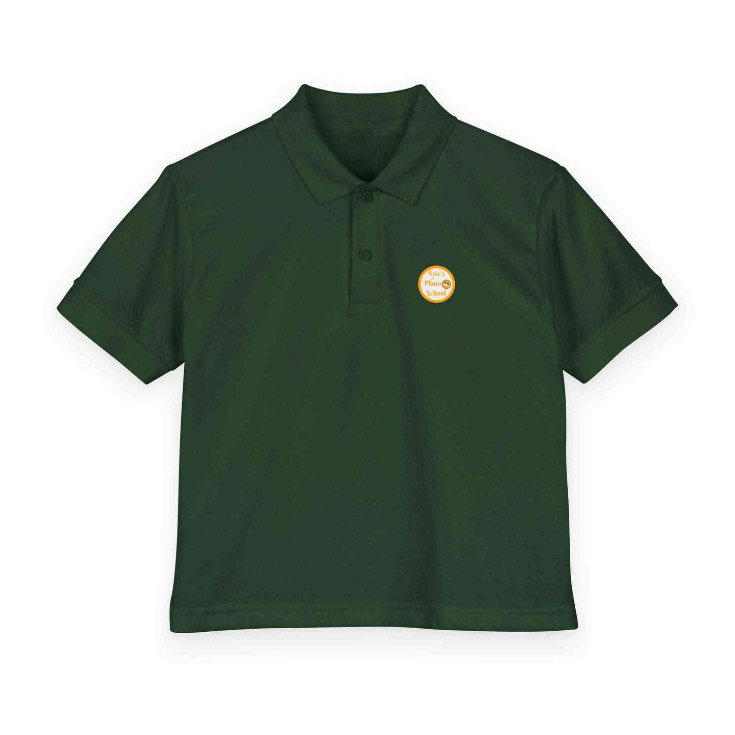 Youth gold polo shirt with Eric's Piano School logo for kids music lessons