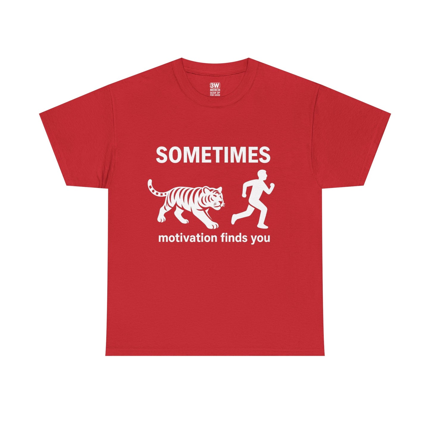 Funny Motivation T-Shirt – “Sometimes Motivation Finds You” Tiger Chase Running Tee for Fitness & Gym Lovers