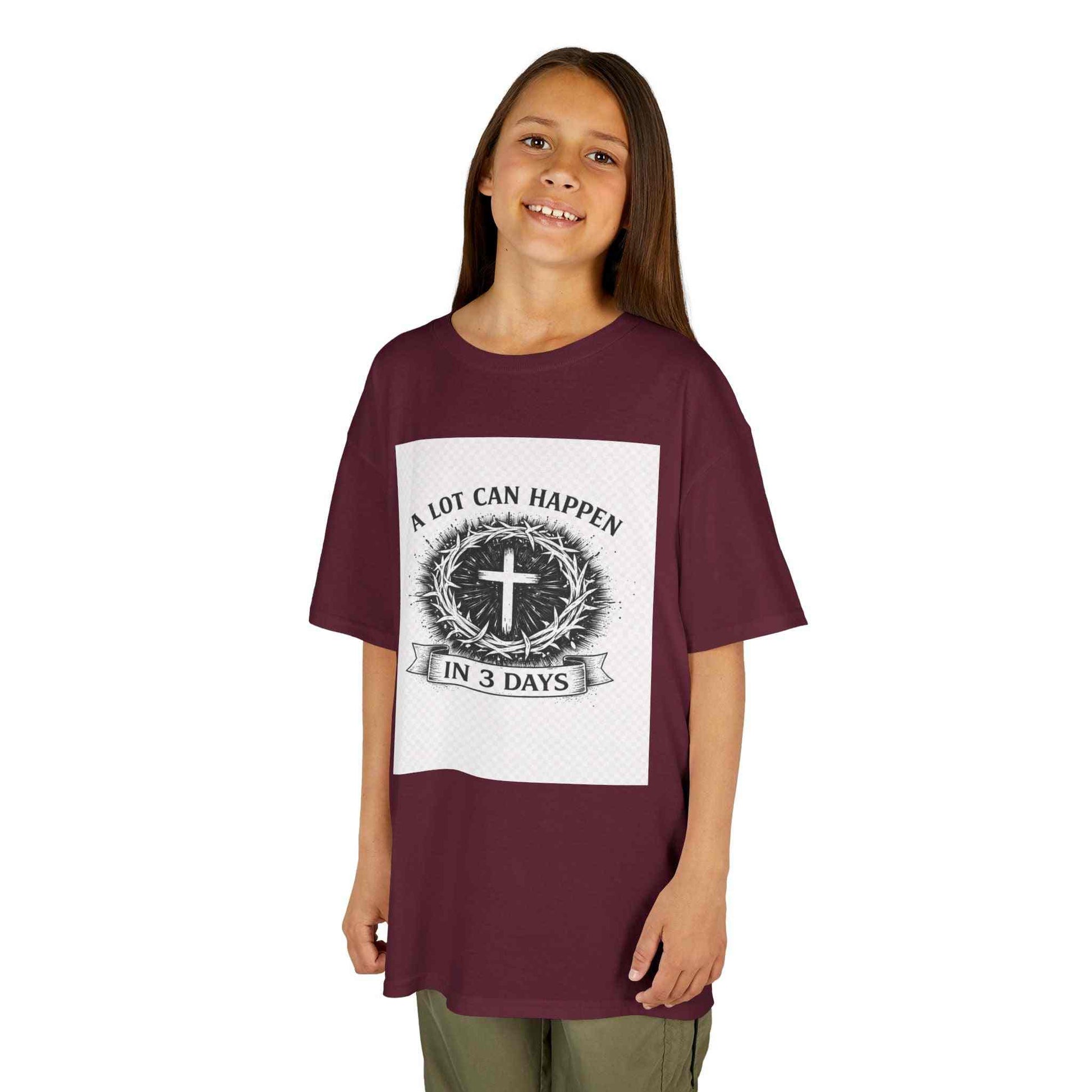 Kids tee with vintage faith-based cross design and comfortable midweight cotton