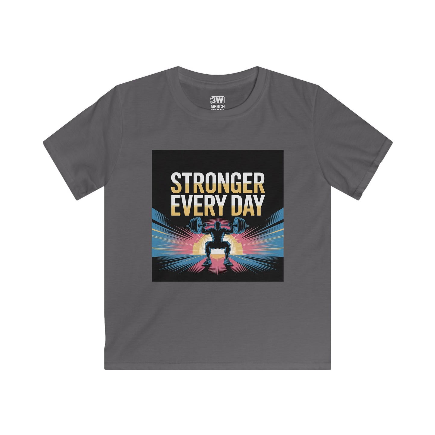 Youth Motivational T-Shirt - Stronger Every Day Graphic Tee for Kids, Fitness Enthusiasts, Gifts for Birthdays, Encouraging Active Lifestyle