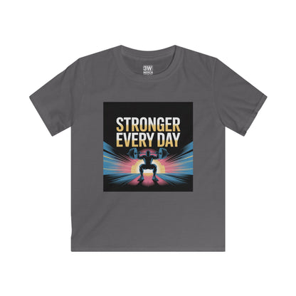 Youth Motivational T-Shirt - Stronger Every Day Graphic Tee for Kids, Fitness Enthusiasts, Gifts for Birthdays, Encouraging Active Lifestyle