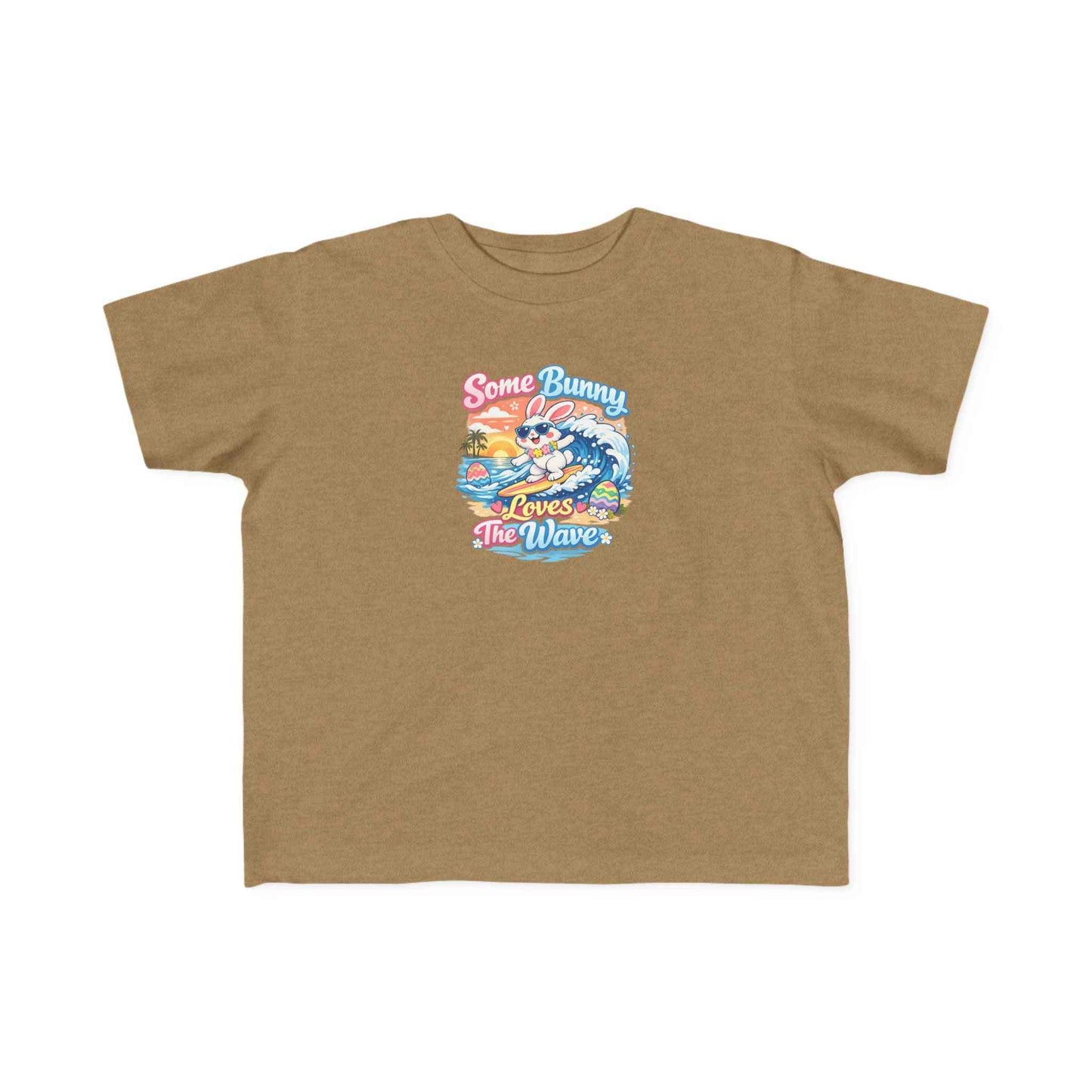 Youth girl Easter T-shirt with surfing bunny and pastel eggs, Some Bunny Loves The Wave design