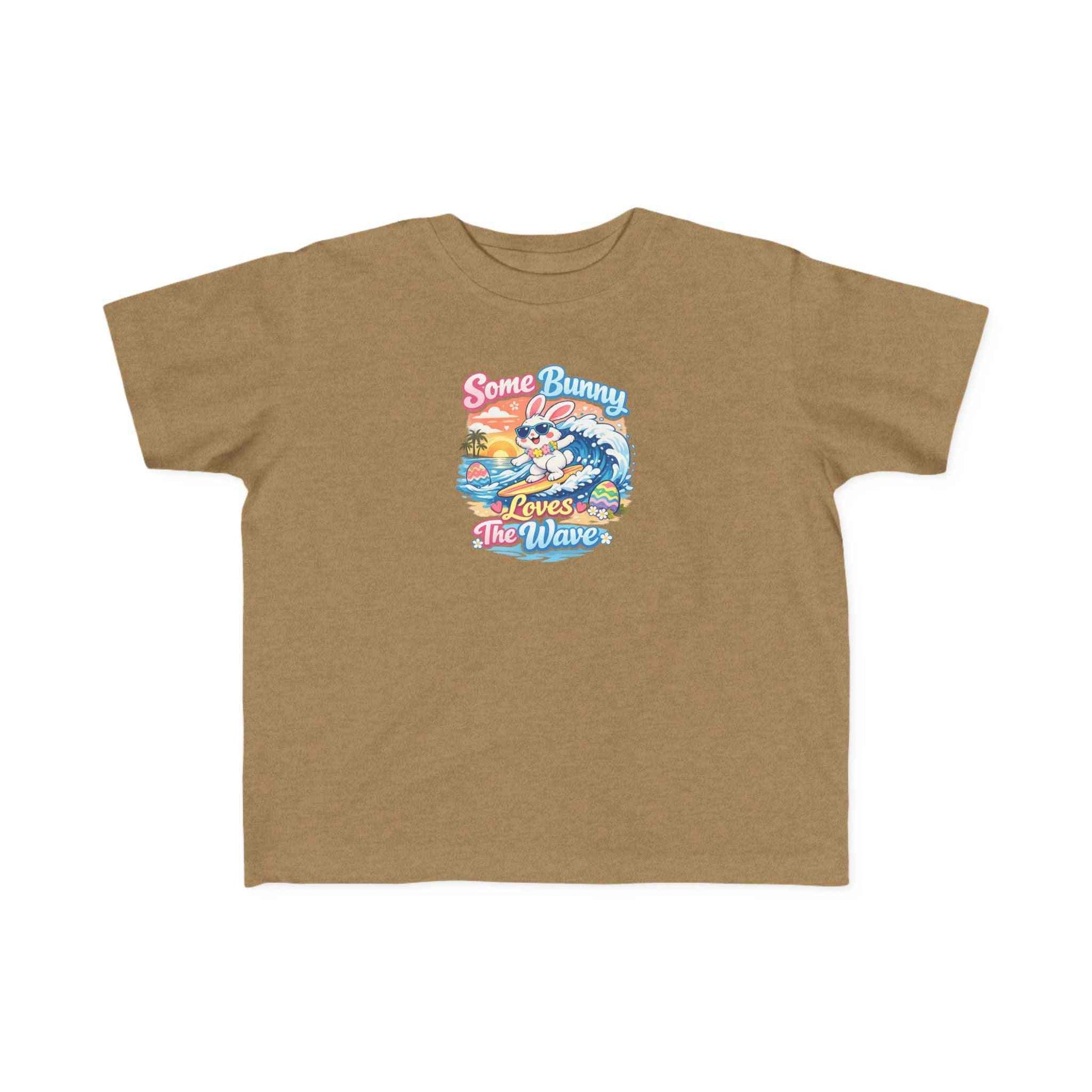 Youth girl Easter T-shirt with surfing bunny and pastel eggs, Some Bunny Loves The Wave design