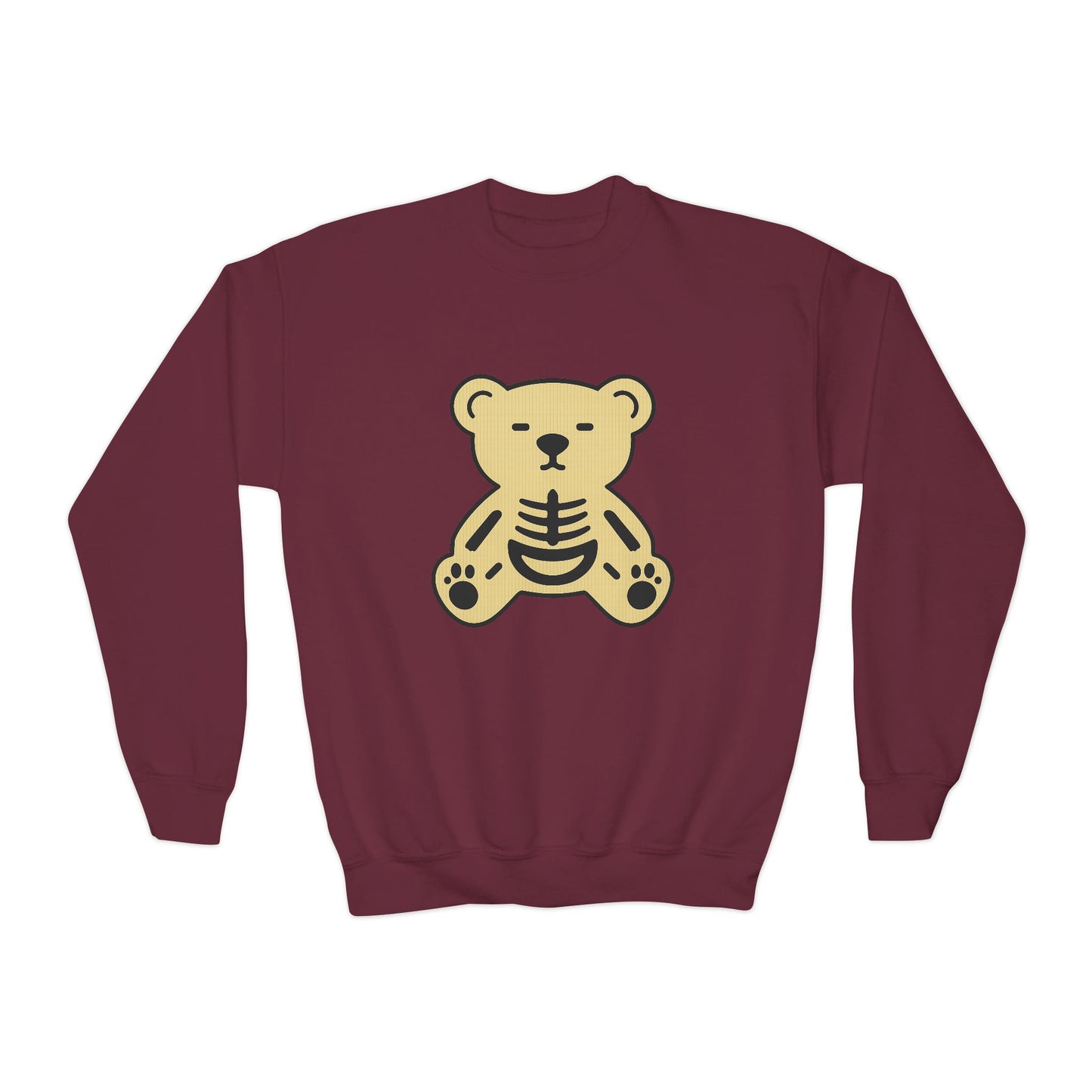 Cute Skeleton Teddy Youth Crewneck Sweatshirt, Kid's Sweatshirt, Fall Fashion, Spooky Season Gift, Halloween Apparel