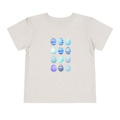 Blue watercolor Easter eggs toddler tee for boys, soft breathable cotton shirt