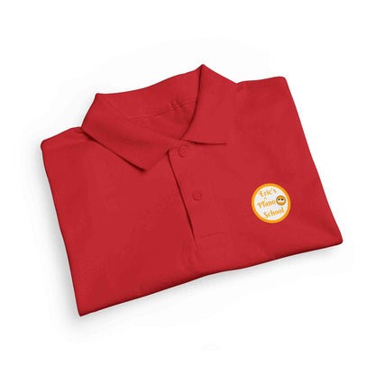 Eric's Piano School youth polo shirt with gold logo for kids music lessons