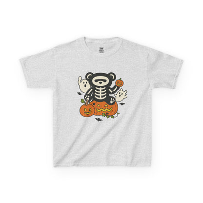 Kids Halloween Skeleton Bear T-Shirt – Cute Spooky Ghost & Pumpkin Graphic Tee for Boys & Girls