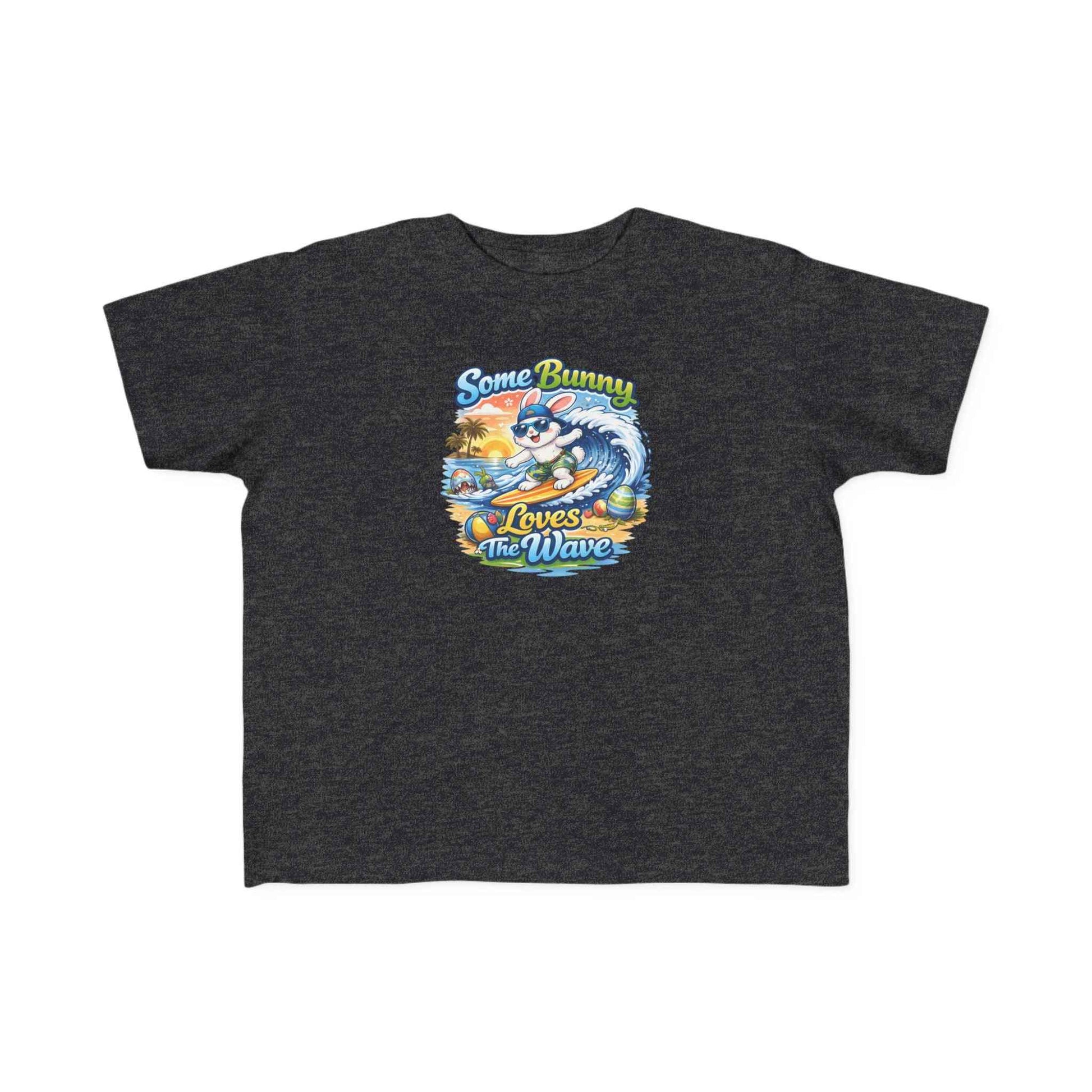 Toddler tee with cute surf bunny graphic called Some Bunny Loves The Wave