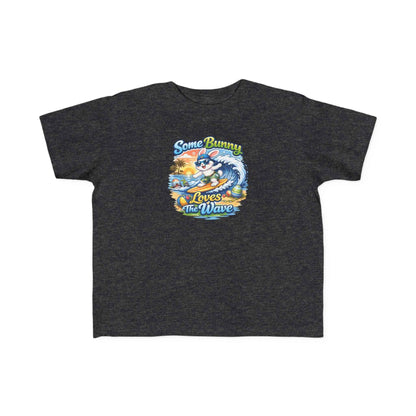 Toddler tee with cute surf bunny graphic called Some Bunny Loves The Wave