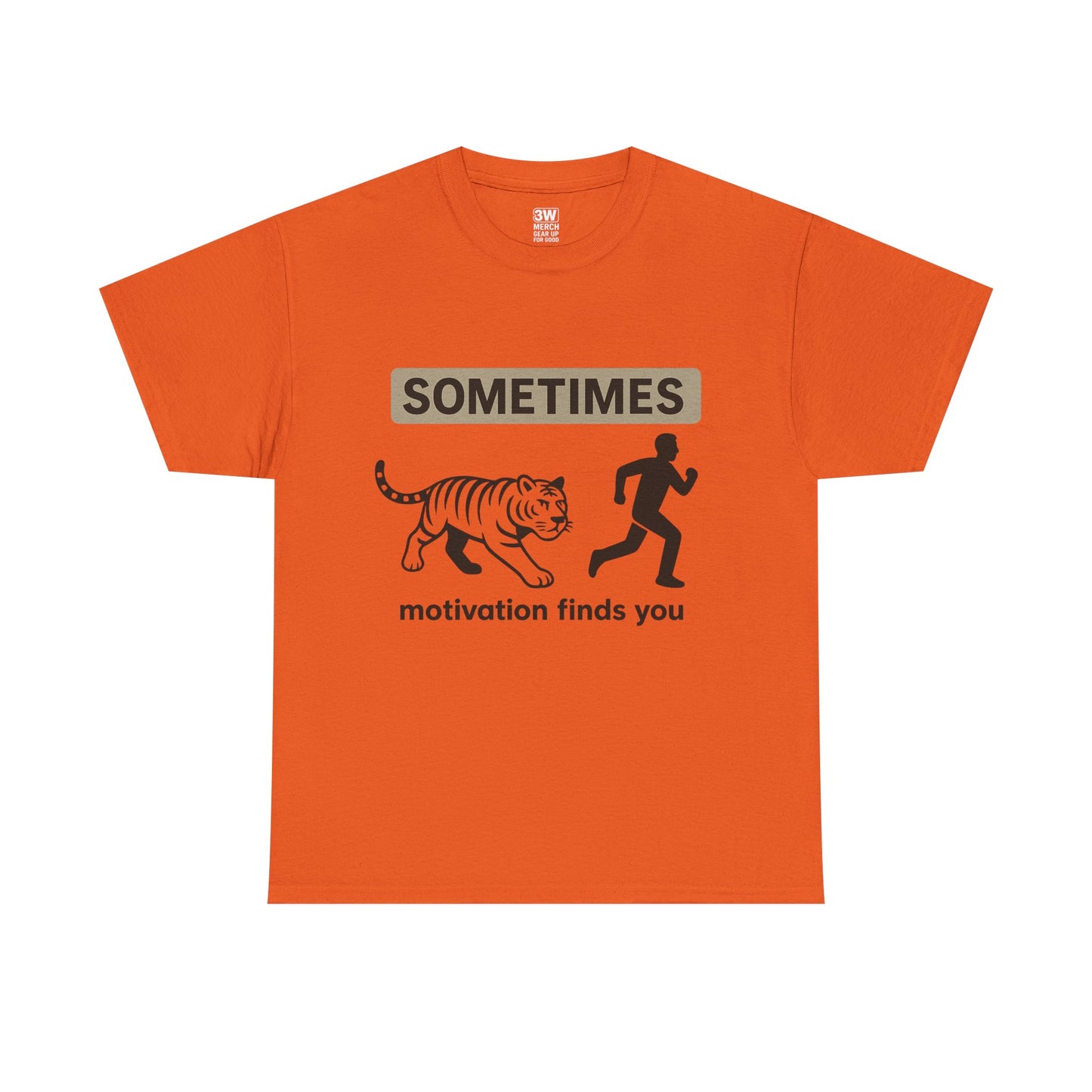 Funny Motivation T-Shirt – “Sometimes Motivation Finds You” Tiger Chase Running Tee for Fitness & Gym Lovers