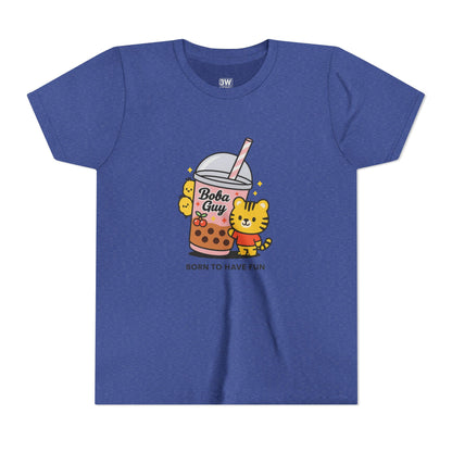 Kawaii Tiger Boba Tee – “Born to Have Fun” | Cute Boba Shirt | Y2K Kawaii Aesthetic | K-Pop Core Outfit | Bubble Tea Lover Gift | Trendy Graphic T-Shirt