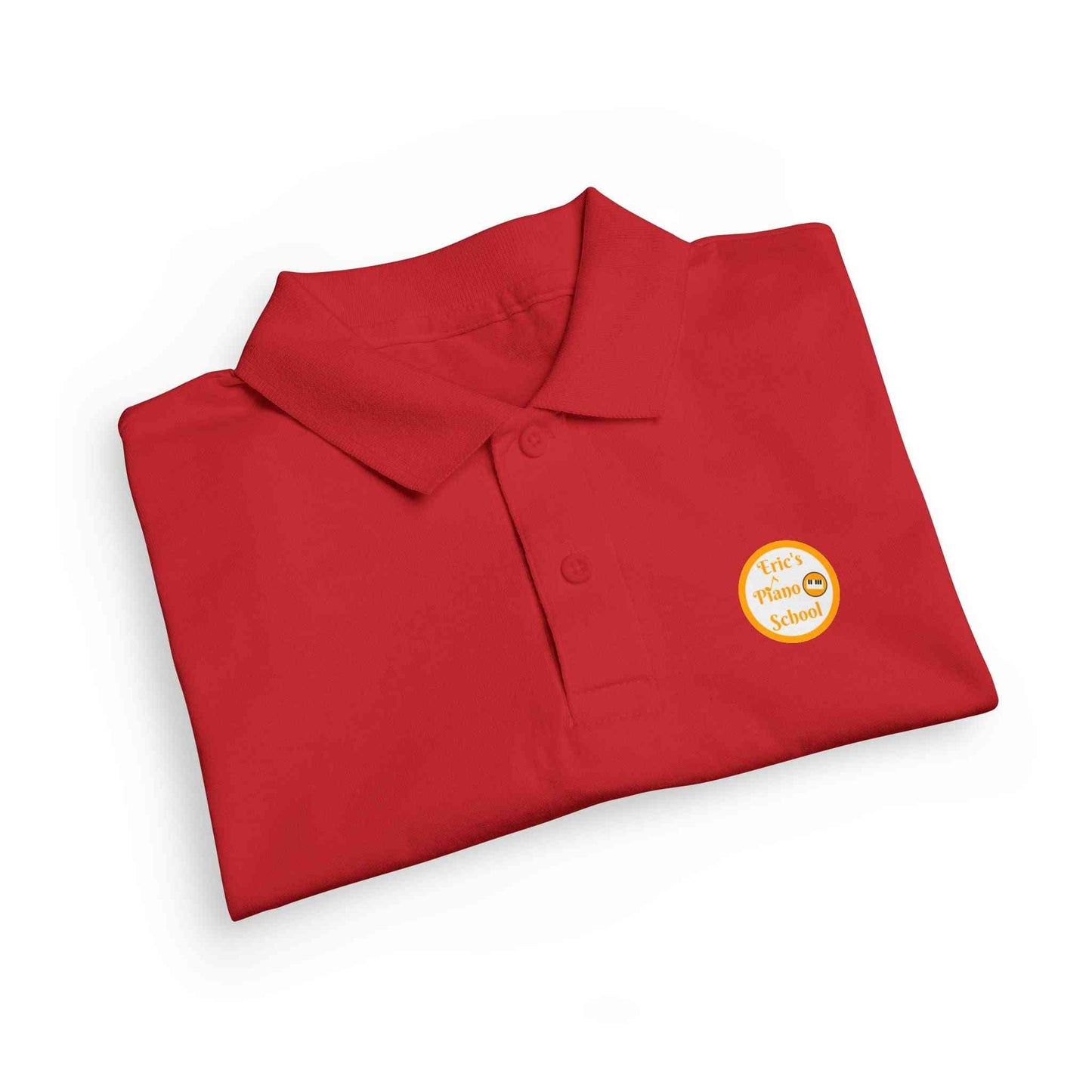 Eric's Piano School youth polo shirt in gold with DryBlend fabric and school logo