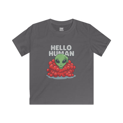 Hello Human Alien Halloween Shirt Spooky UFO Graphic Tee, Funny Sci Fi Costume Top, Creepy Cute Alien T-Shirt