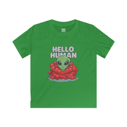 Hello Human Alien Halloween Shirt Spooky UFO Graphic Tee, Funny Sci Fi Costume Top, Creepy Cute Alien T-Shirt