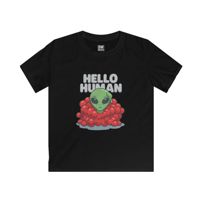 Hello Human Alien Halloween Shirt Spooky UFO Graphic Tee, Funny Sci Fi Costume Top, Creepy Cute Alien T-Shirt