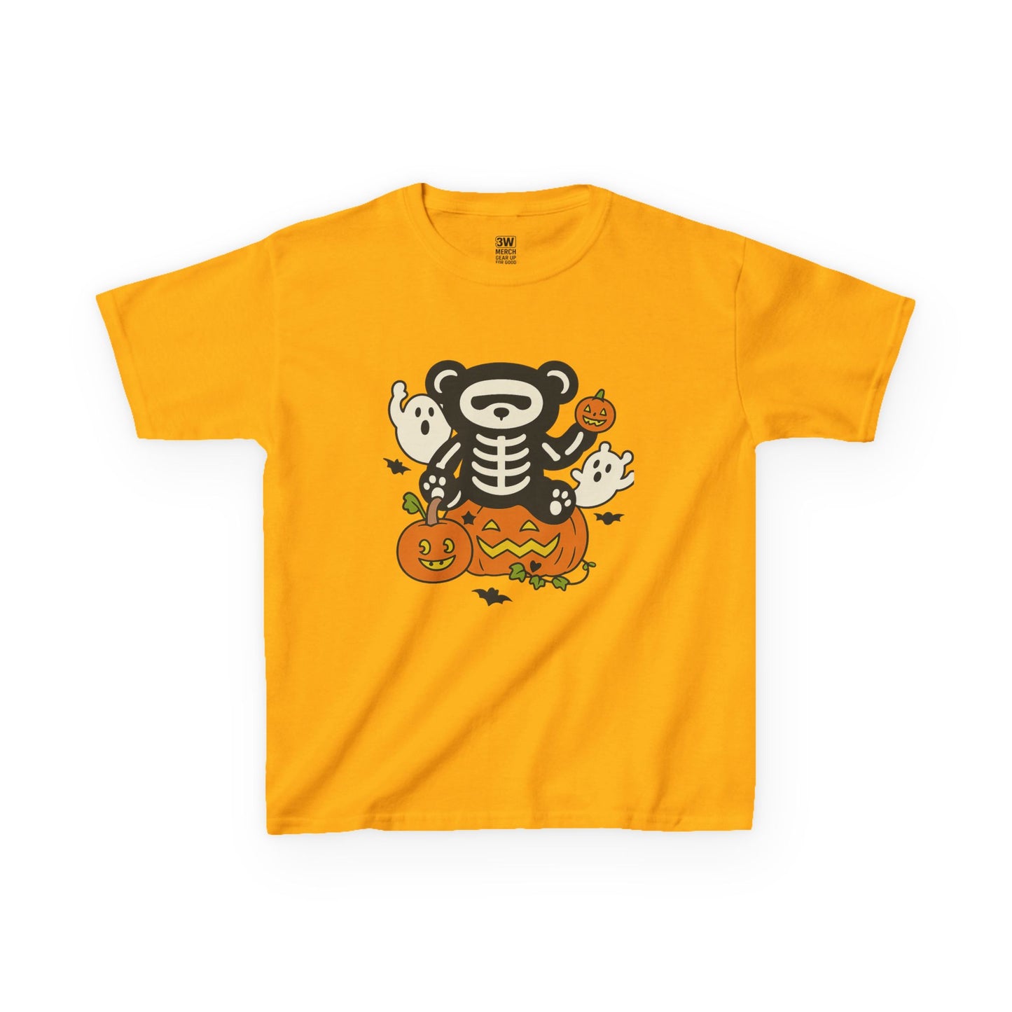 Kids Halloween Skeleton Bear T-Shirt – Cute Spooky Ghost & Pumpkin Graphic Tee for Boys & Girls